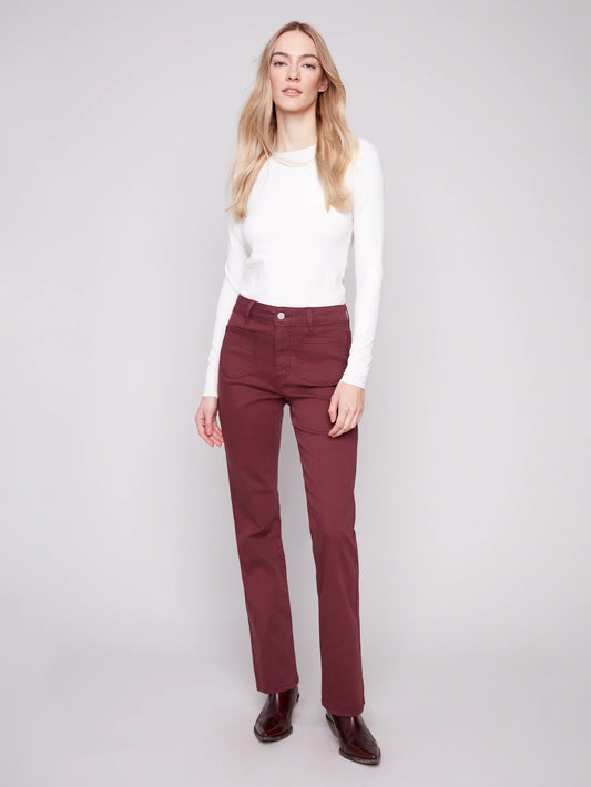 Charlie B C5687/ 618A Cabernet Flare leg twill pants