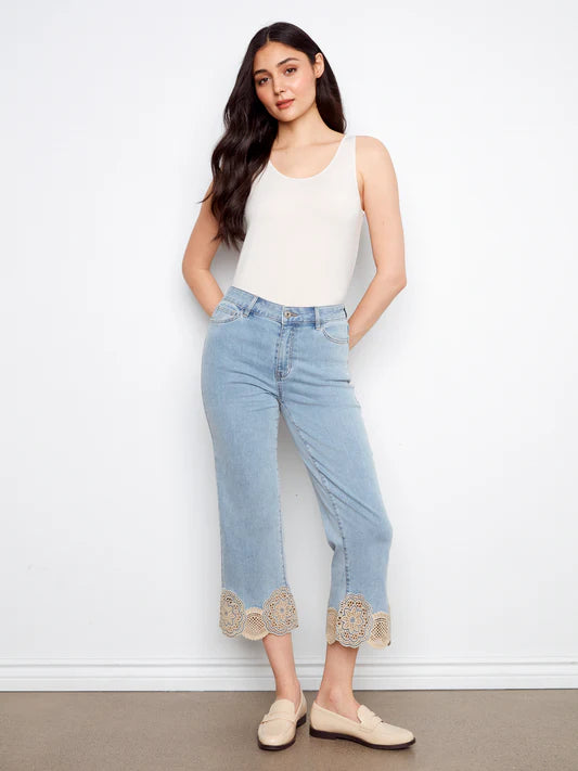 Charlie B Pants w/Laser Cut Lace Hem C5773-431A-140