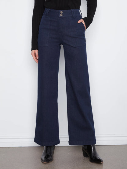 Wide Leg Jeans With Patch Pockets and Double Front Button C5792/431A