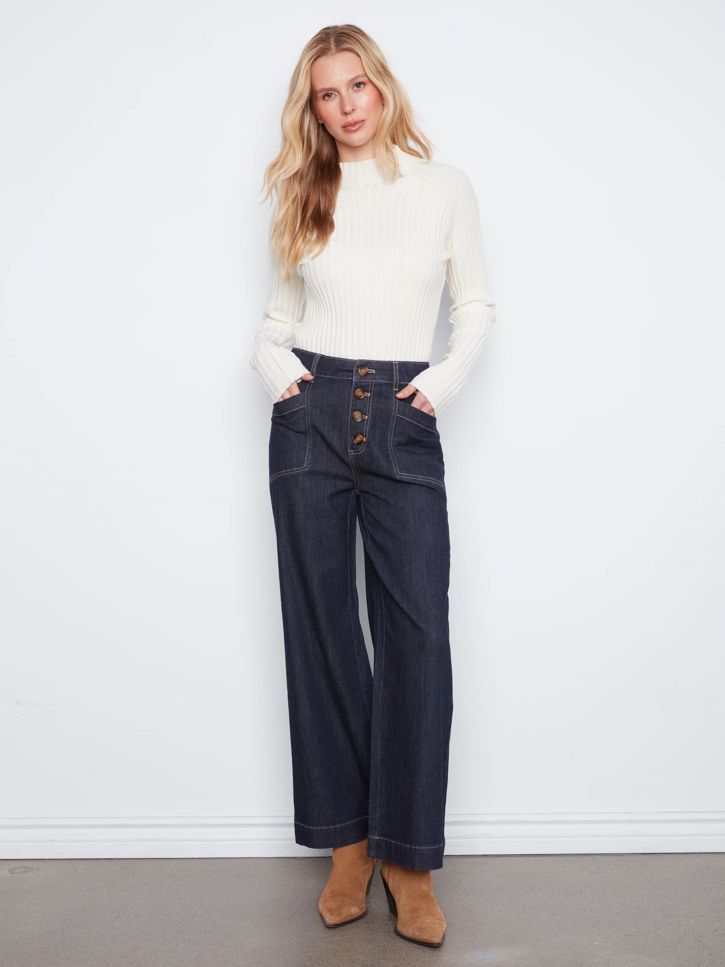 Wide Leg Button Front Pants With Patch Pockets C5835/300C