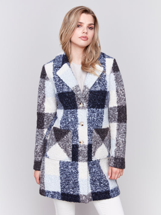 Plaid Bouclé Knit Coat