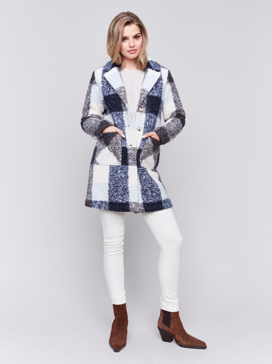 Plaid Bouclé Knit Coat