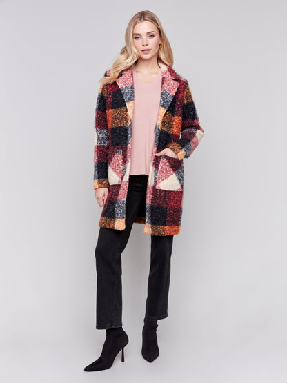 Plaid Bouclé Knit Coat