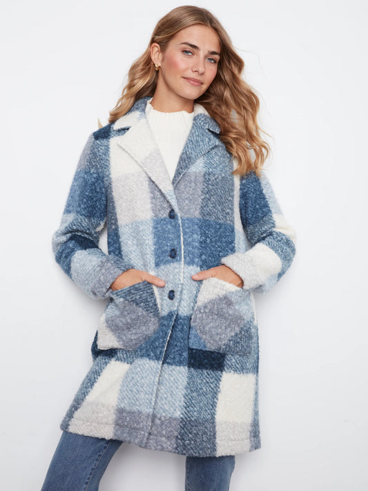 Plaid Boucle Knit Tailored Collar Coat C6141ZR/707B-STORM