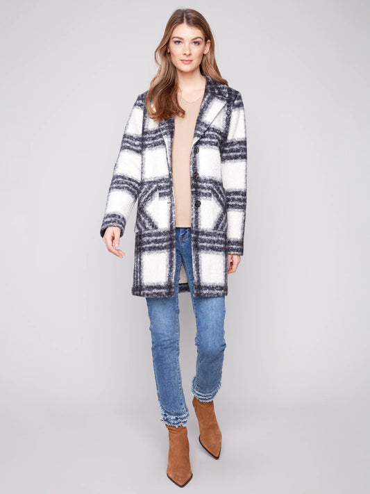 Charlie B Plaid Boucle Jacket C6141Z B/W