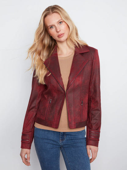Vintage Faux Leather Moto Jacket c6231YR-869A MERLOT