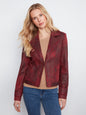 Vintage Faux Leather Moto Jacket c6231YR-869A MERLOT