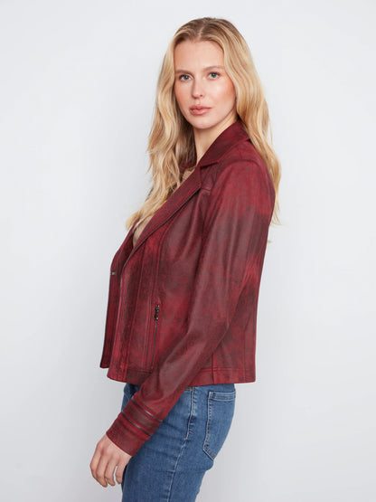 Vintage Faux Leather Moto Jacket c6231YR-869A MERLOT