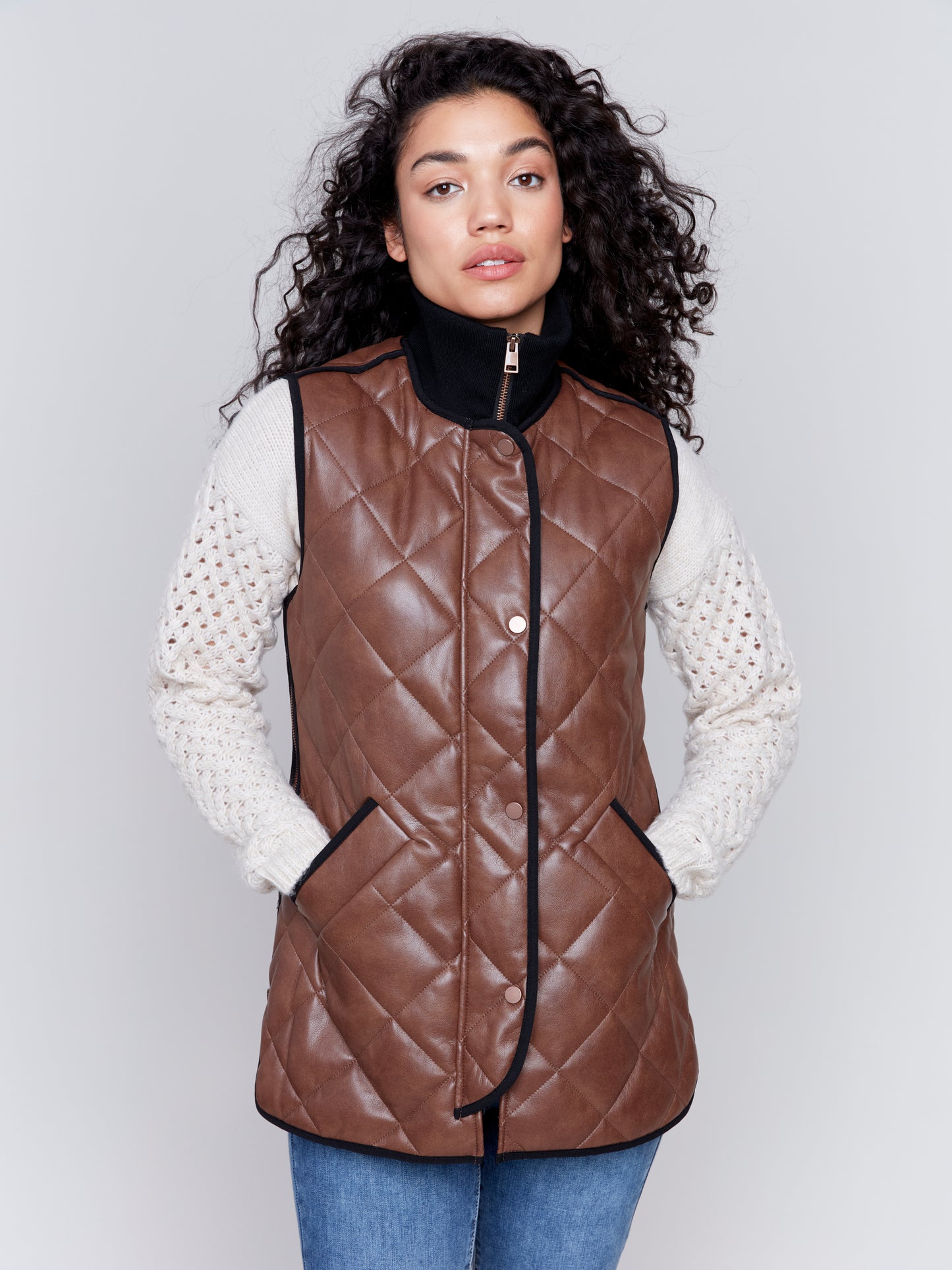 Long Quilted Faux Leather Vest