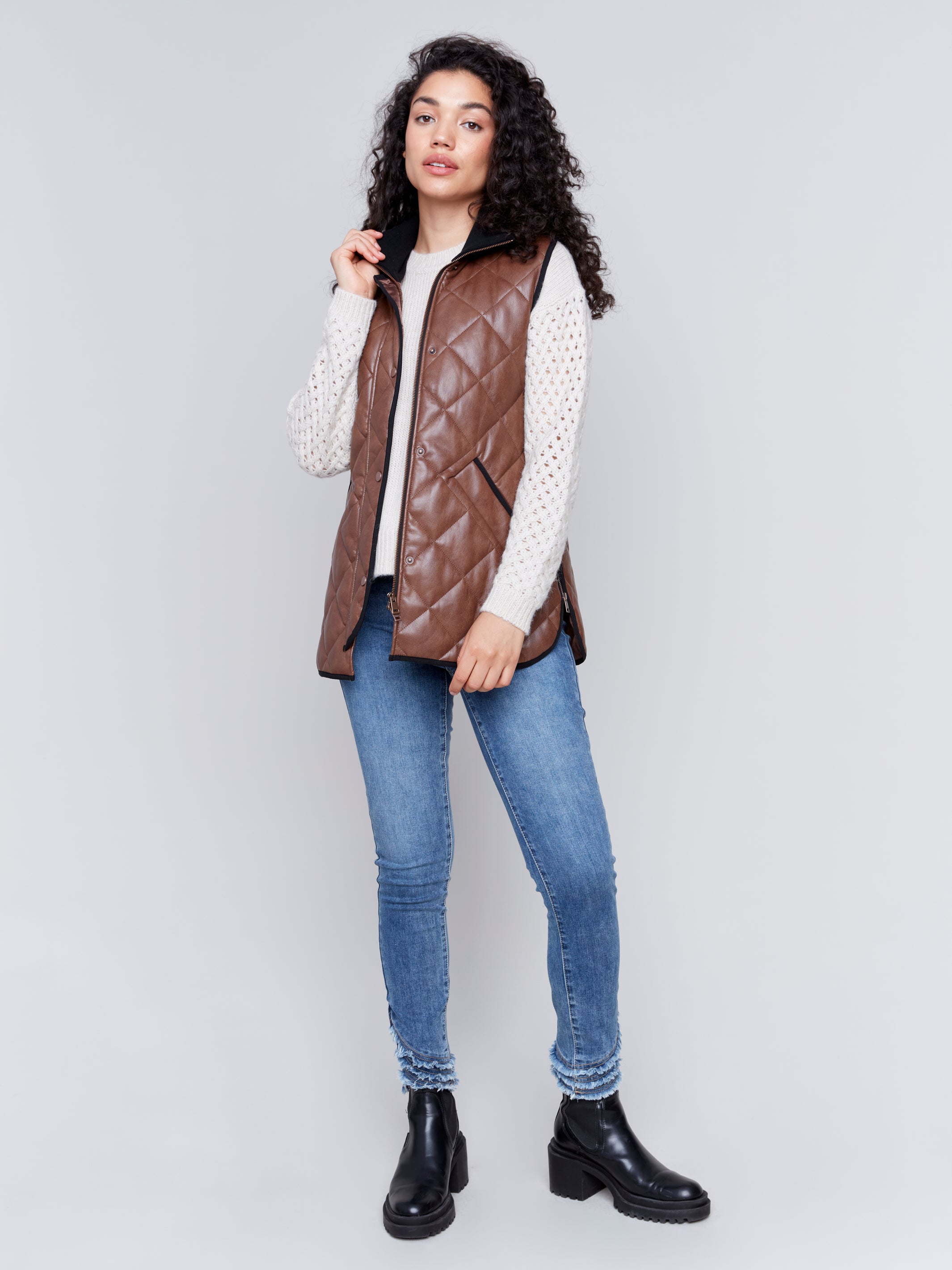 Long Quilted Faux Leather Vest Pear Home Orangeville