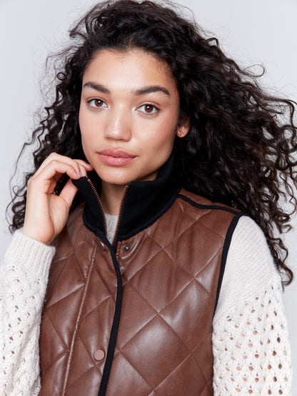 Long Quilted Faux Leather Vest