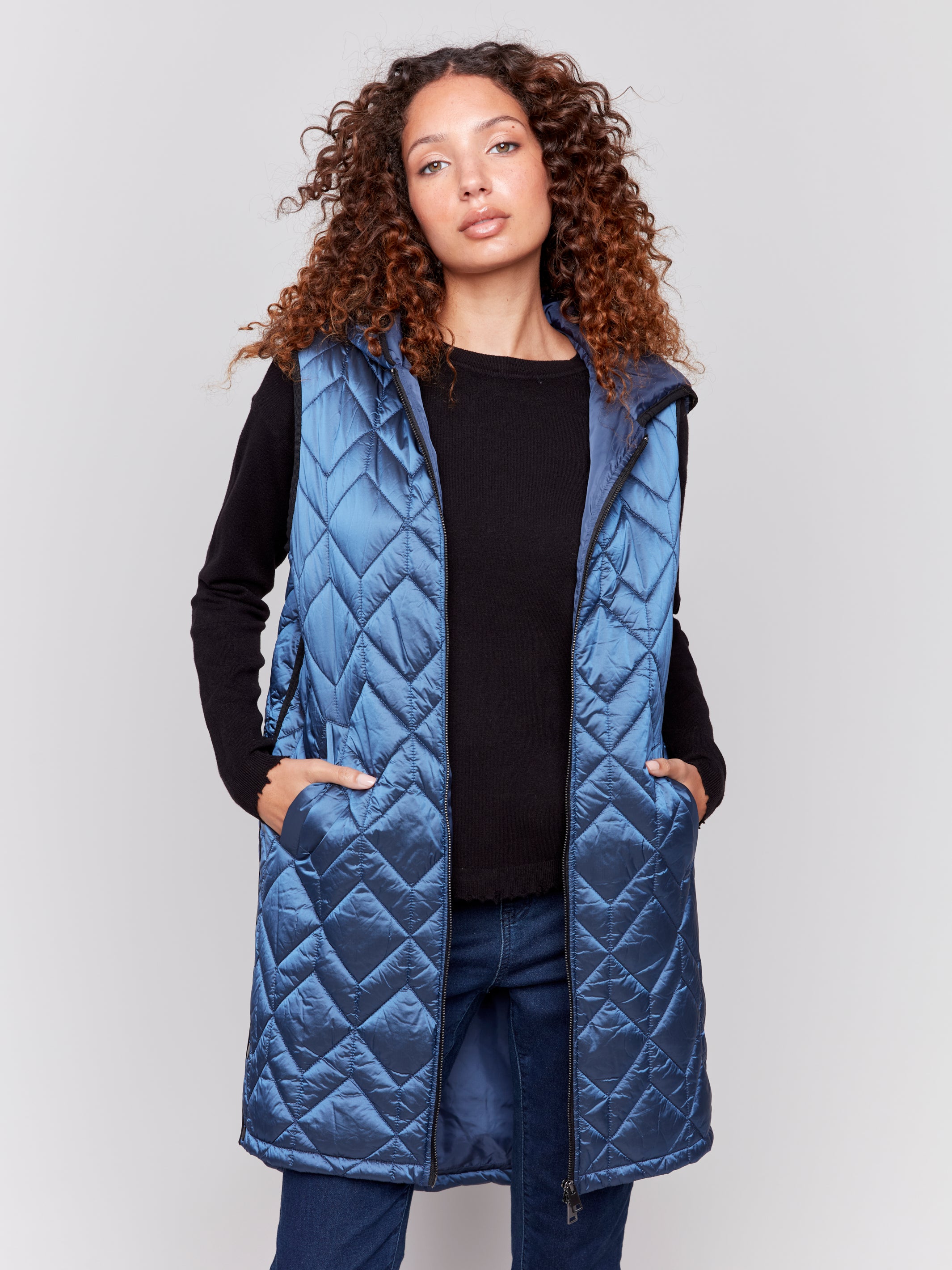 Long quilted vest online