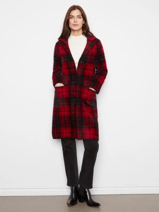 Plaid Knit Coatigan C6326RR 950B RED