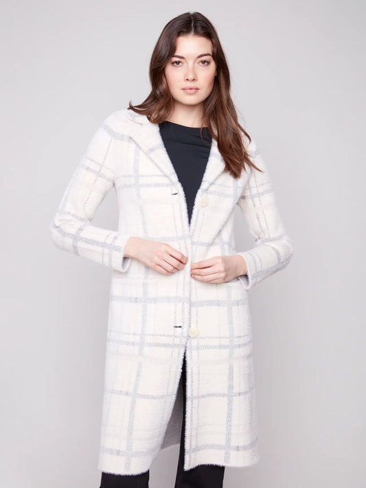 CHARLIE B C6326R PLAID KNIT COATIGAN