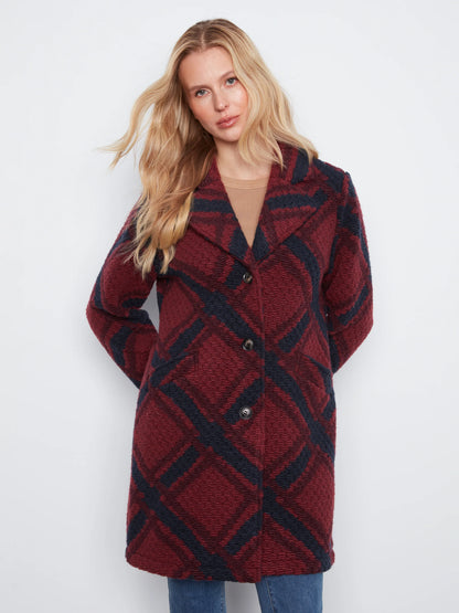 Boucle Button Front Long Jacket with Front Pockets C6346RR-642C