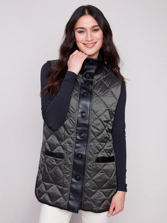 CHARLIE B C6385 REVERSIBLE QUILTED LONG VEST