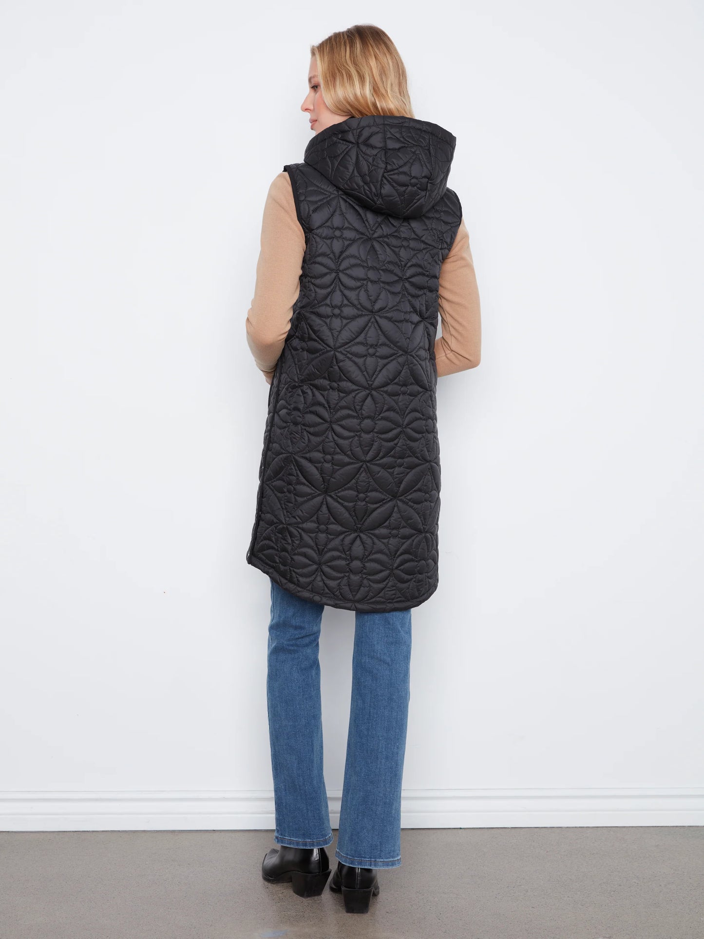 Sleeveless Long Puffer Vest With Removable Hood C6426/135B