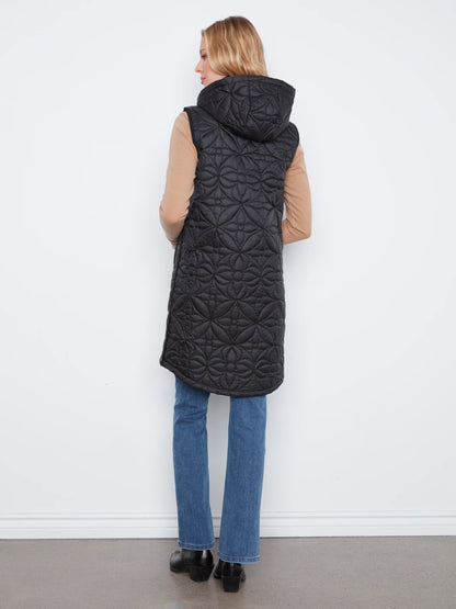Sleeveless Long Puffer Vest With Removable Hood C6426/135B