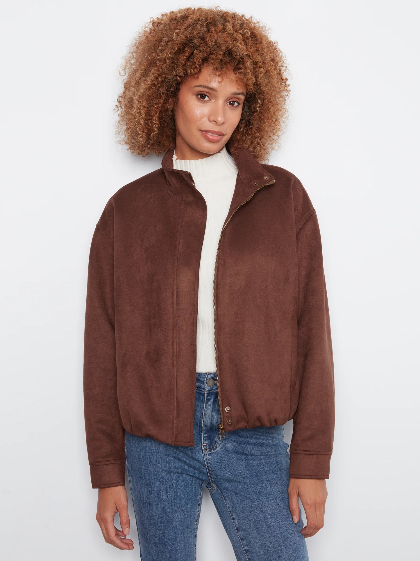Faux Suede Leather Jacket with Front Pockets C6428-754C-COFFEE