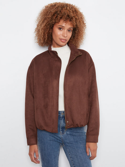 Faux Suede Leather Jacket with Front Pockets C6428-754C-COFFEE