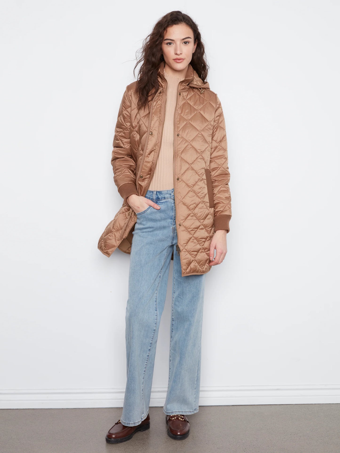 Puffer With Sweater Rib & Removable Hood C6430/135B TRUFFLE