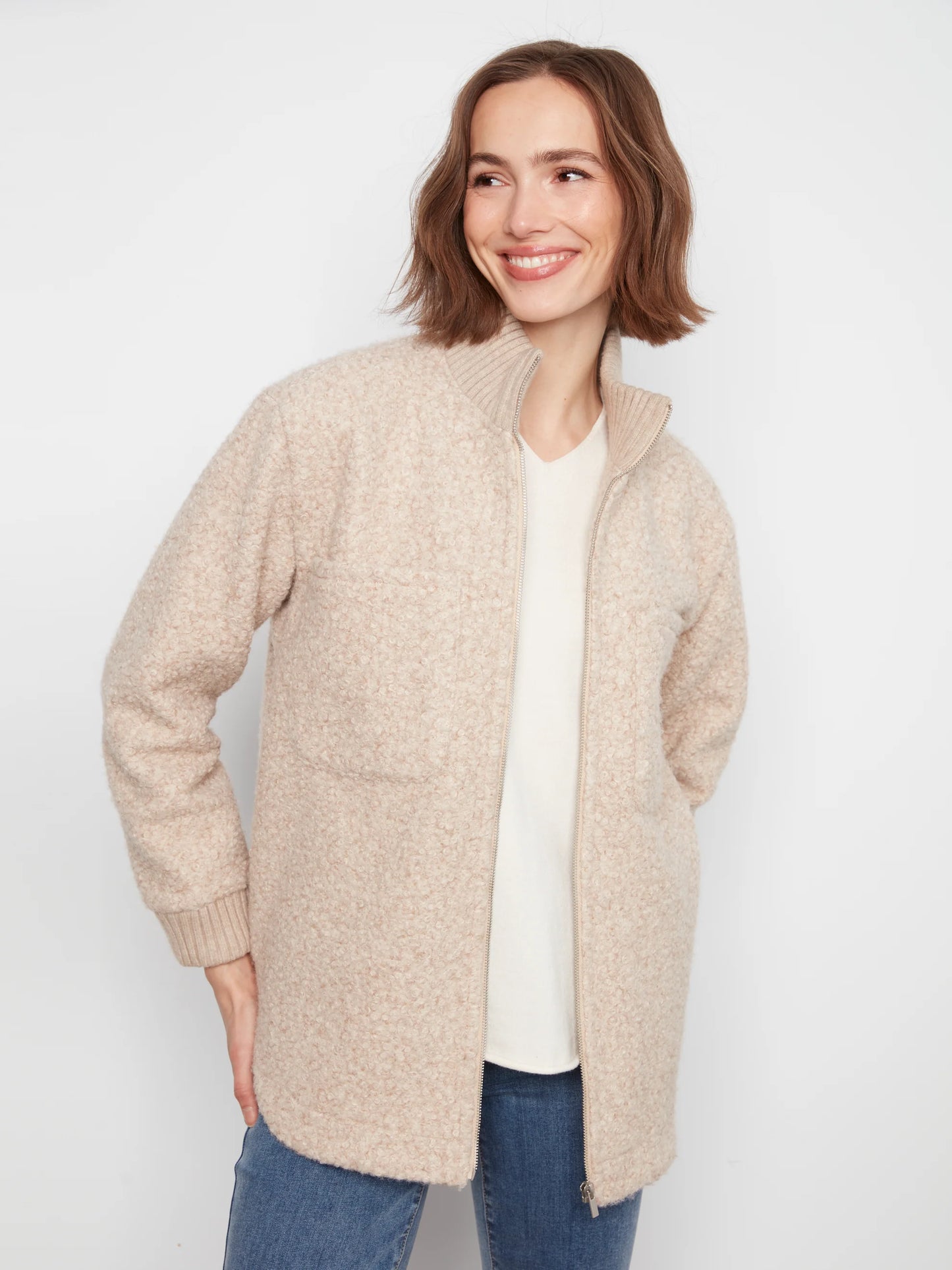Fuzzy Jacket with Round Hem C6437-707A ALMOND