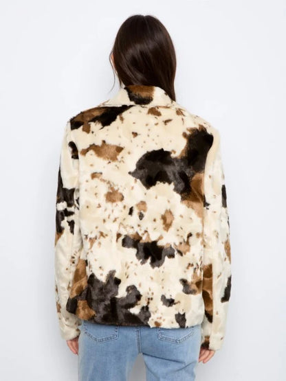 Charlie B Long Sleeve Fur Jacket in Cow Pattern C6441 788C