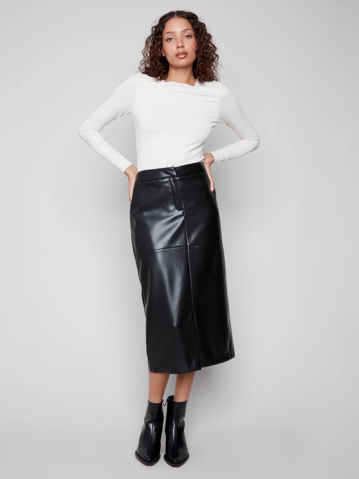 CHARLIE B Faux Leather Midi Skirt C7087
