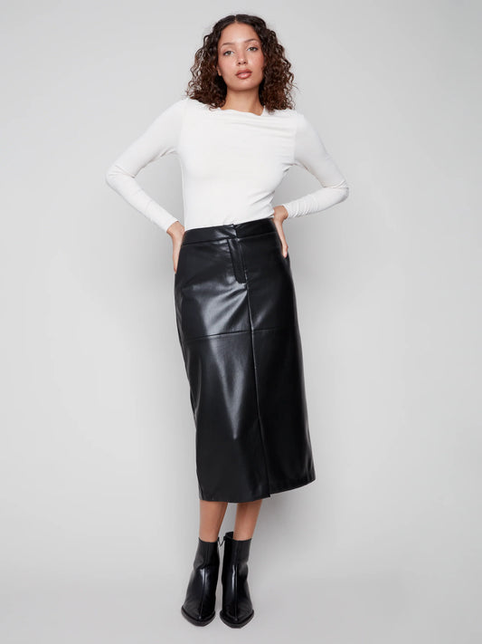 CHARLIE B Faux Leather Midi Skirt C7087