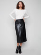 CHARLIE B Faux Leather Midi Skirt C7087