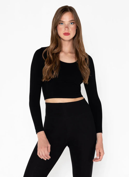 Bamboo L/S Crop Scoop Neck Top