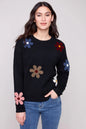 Charlie B C2829 Plush Sweater w/ Boucle Flowers
