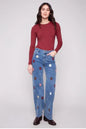 Charlie B C5665-431A Wide leg Stretch with embroidery