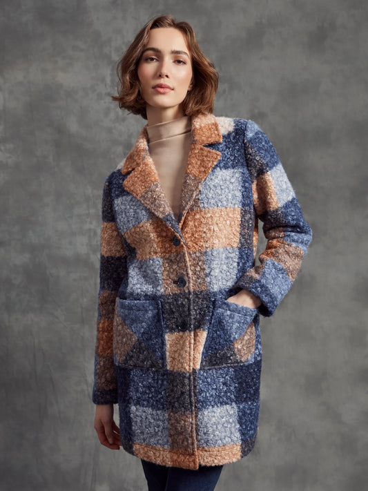 Charlie B Plaid Boucle Knit Tailored Collar Coat Moonlight C6141Z-707A-P907