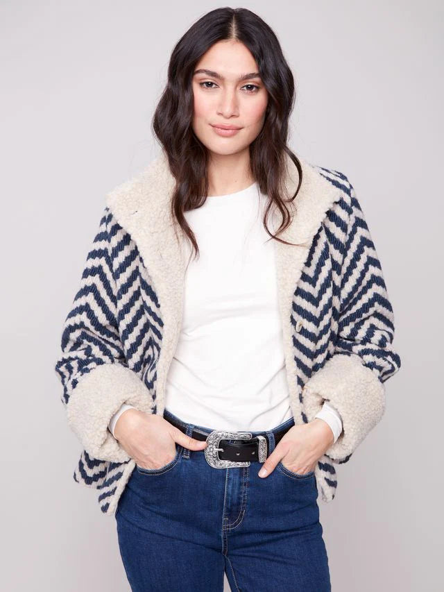 Charlie b Boucle Short Jacket with Sherpa Trim