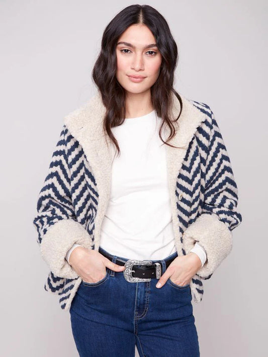 Charlie b Boucle Short Jacket with Sherpa Trim