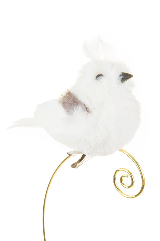 Fluffy White Fabric Clip-on Bird