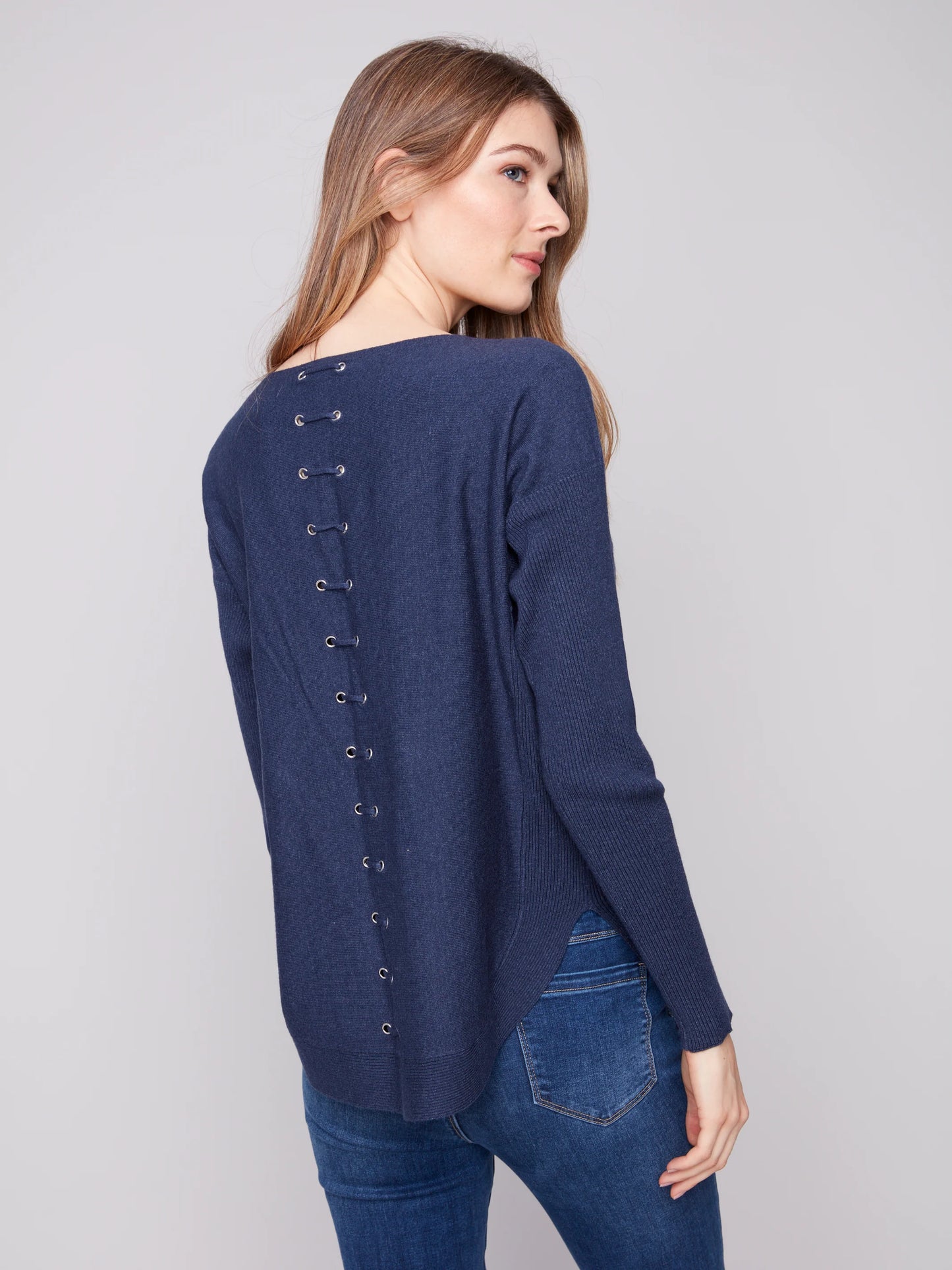 Long Sleeve sweater with eyelet lace back C2170Z
