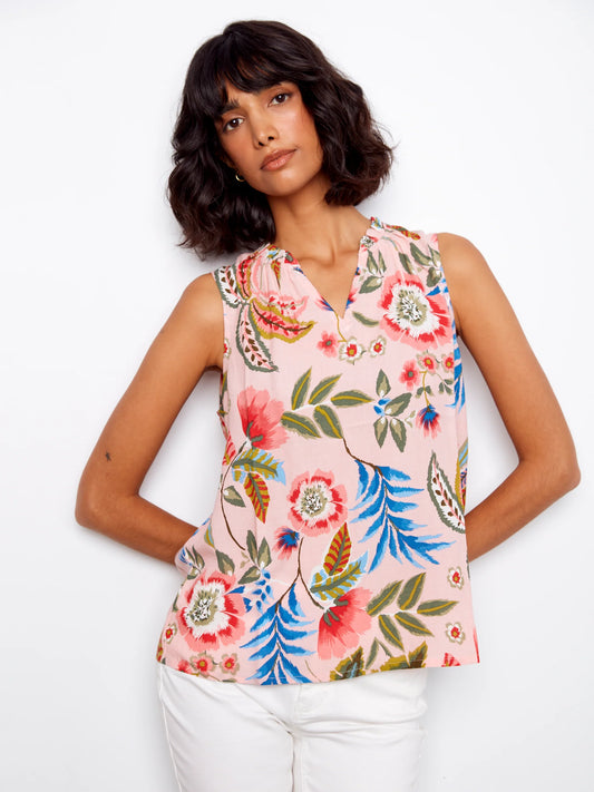 Gardenia Print Ruffle Neck Top C4529RR-510B