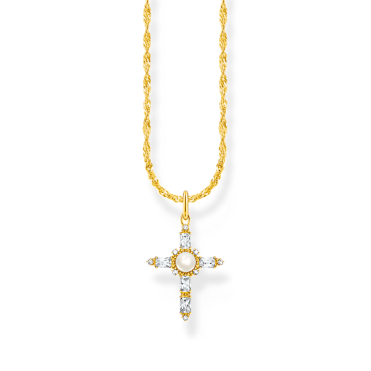 Thomas Sabo Gold-plated necklace with white cross pendant