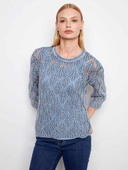 3/4 Sleeve Crochet Crew Charlie B C2959-524C