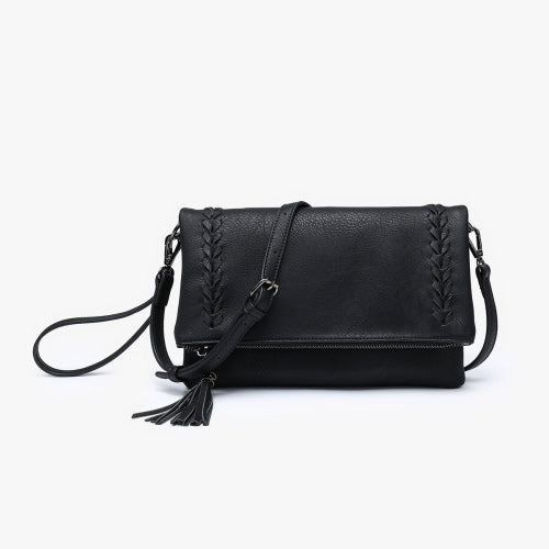 Isadora Dist. Whipstitch Crossbody w/ Tassel M2435-BK