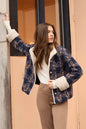 Chevron Boucle Short Jacket With Sherpa Trim C6379R/642C