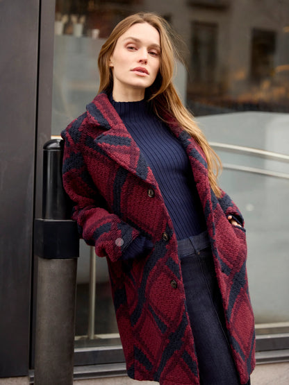 Boucle Button Front Long Jacket with Front Pockets C6346RR-642C