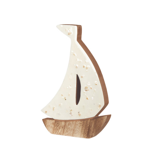 SAILBOAT-WHT WOOD 8"