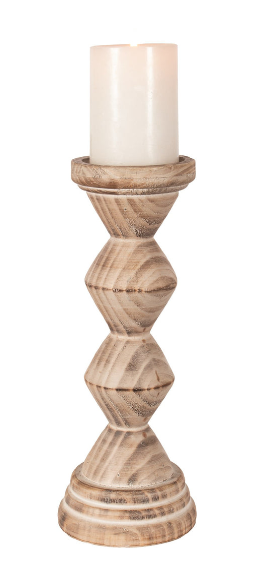 Dark wood geometric candelabra.