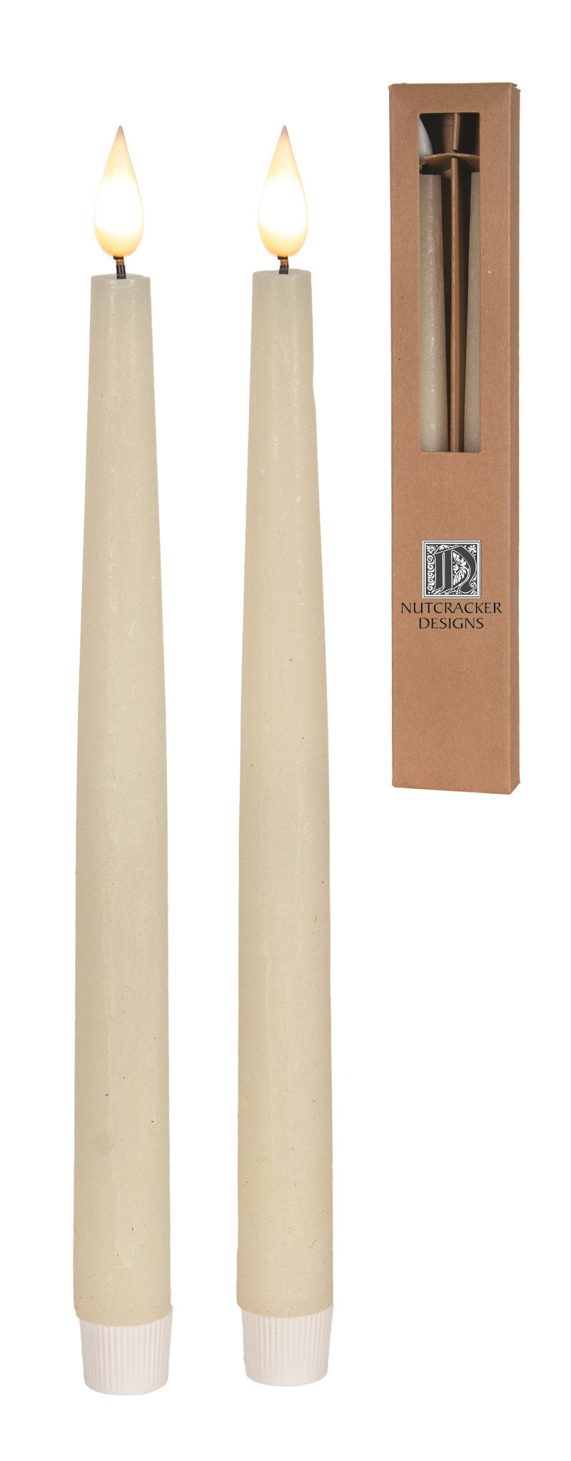 Ivory rustic wax taper with LED wick.