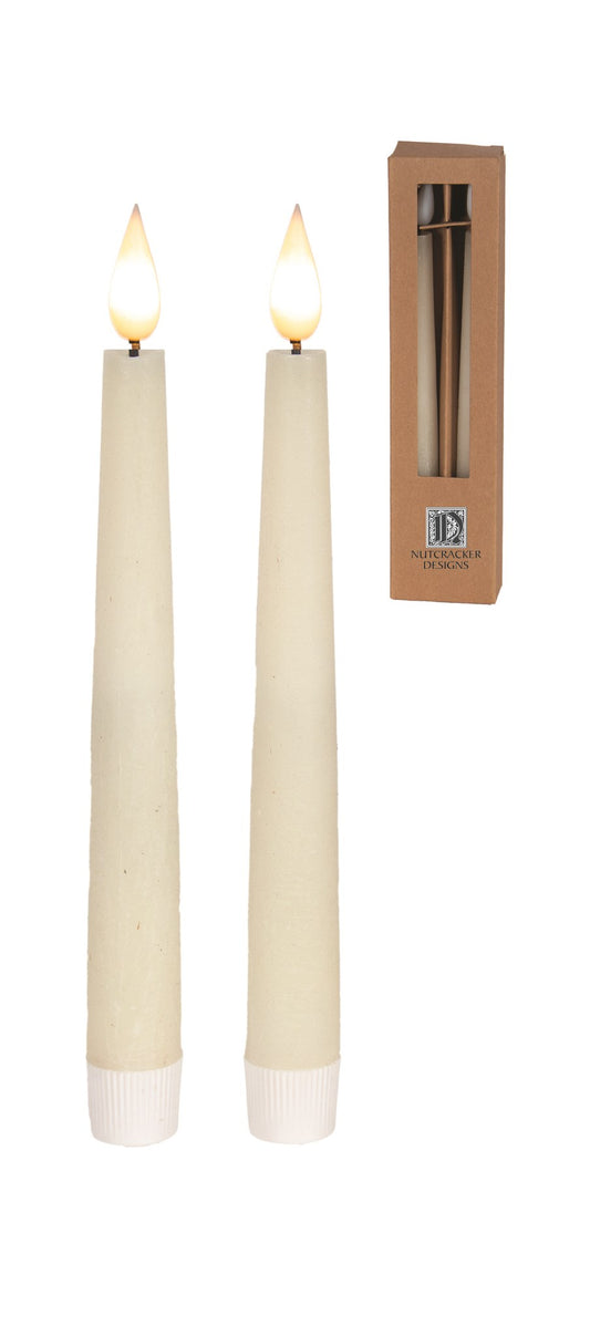 Ivory rustic wax taper with LED wick.