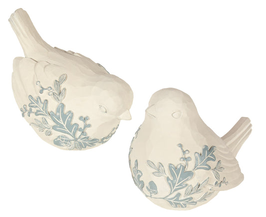 Ivory Bird w/ Blue Leaves