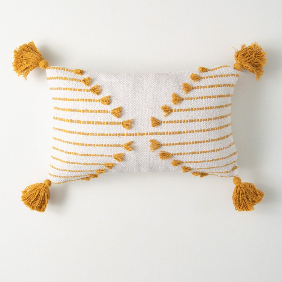 Embroidered Pillow White/Mustard